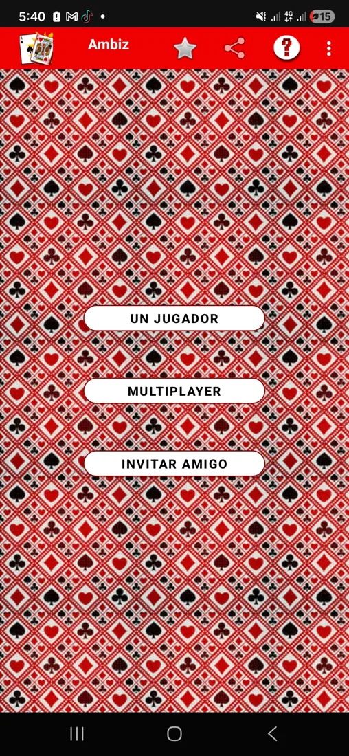 Inicio Captura de pantalla de Ambiz, juego de cartas para Android