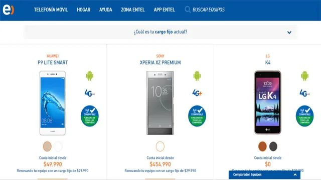 MiEntel: catálogo de equipos, Entel