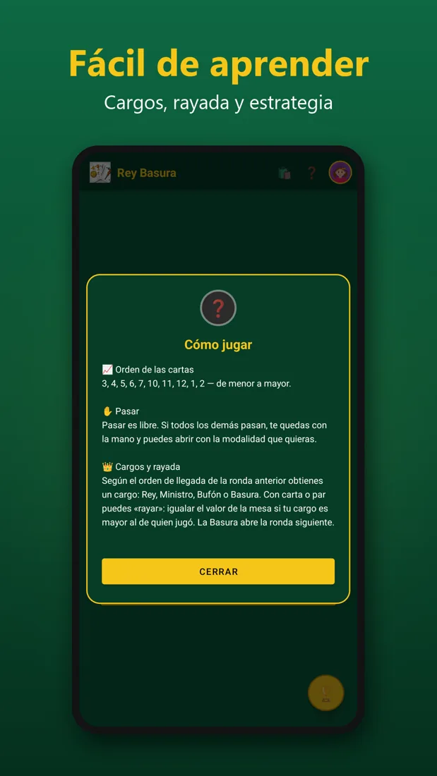 Apps Captura de pantalla de Rey Basura, juego de cartas multijugador para Android