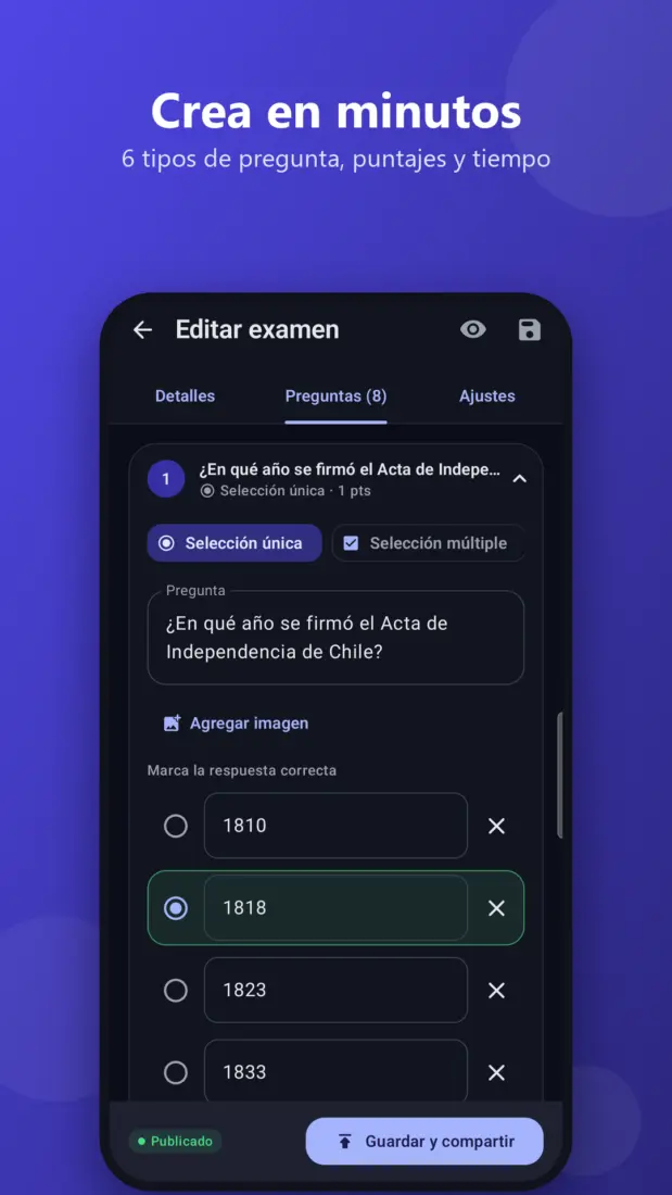 Apps Captura de pantalla de Create Test Quiz, app para crear exámenes, quizzes, tests y encuestas