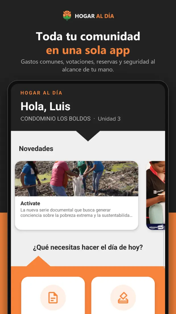 Inicio Captura de pantalla de Hogar al Día, app para comunidades y condominios