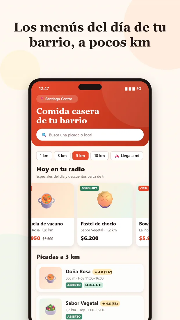 Captura de pantalla de Tu Picada, app para pedir comida casera de tu barrio